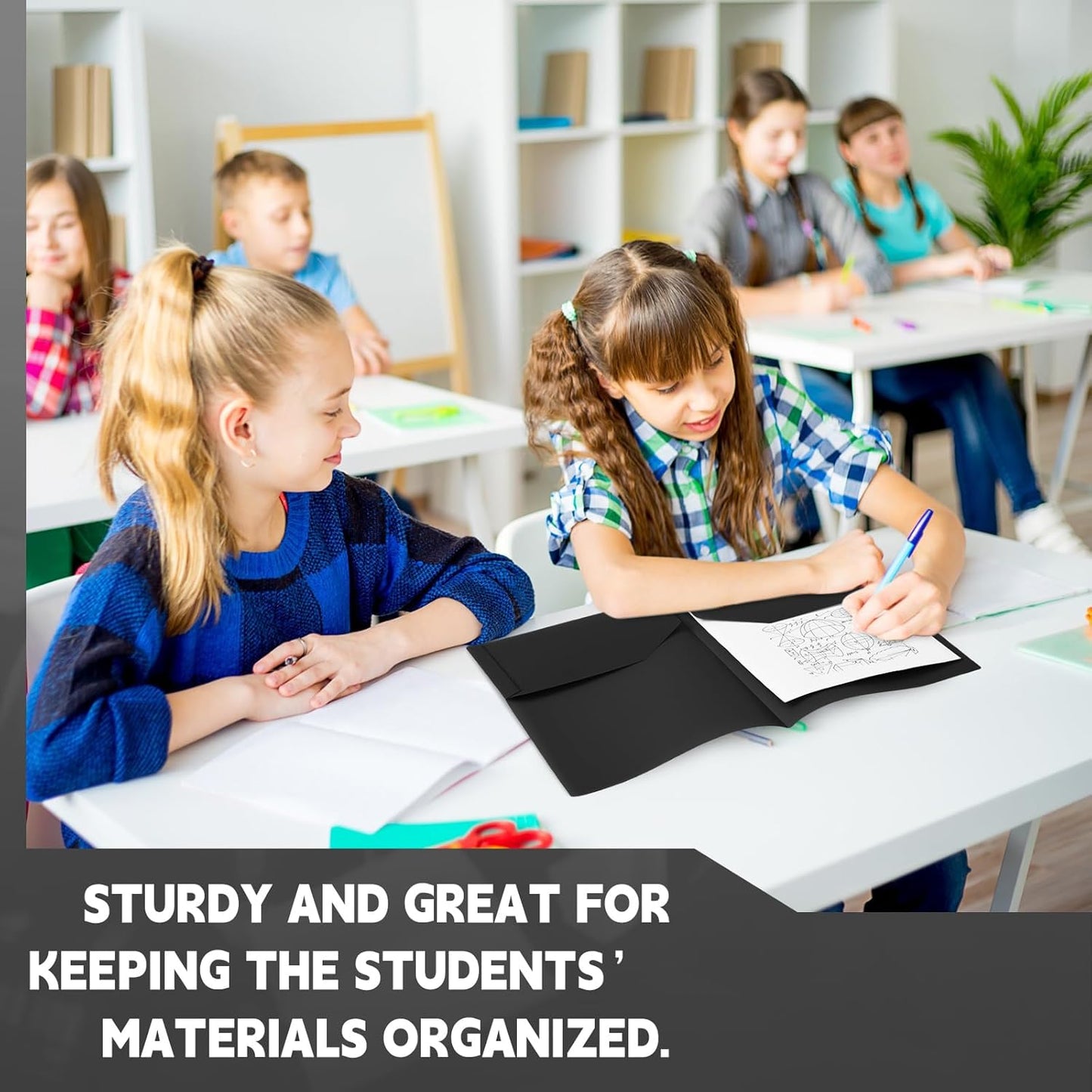 Gueevin 150 Pcs Plastic Folders with Pockets, Two Pocket Folder Fit 8.5 x 11 Inch Letter Size Paper, Heavy Duty School Folders Business Card Holder for Home Office School Bussiness (Black)