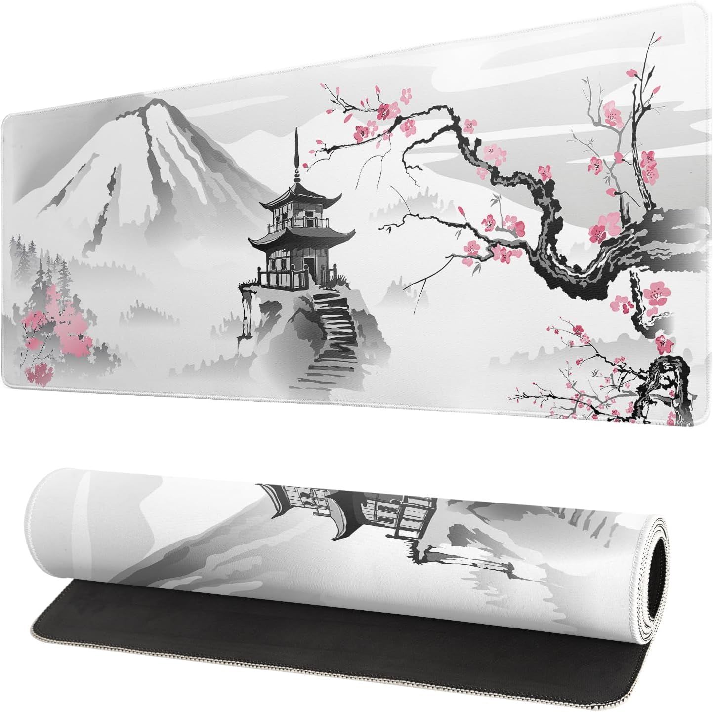 Desk Mat, Anime Desk Pad Mat, Desk Matt for Desktop, XL Large Mouse Pad for Desk, Anti-Slip Big Mousepad with Stitched Edges, Keyboard Pad Mouse Mat for Gaming and Office (Cherry Blossom 6)