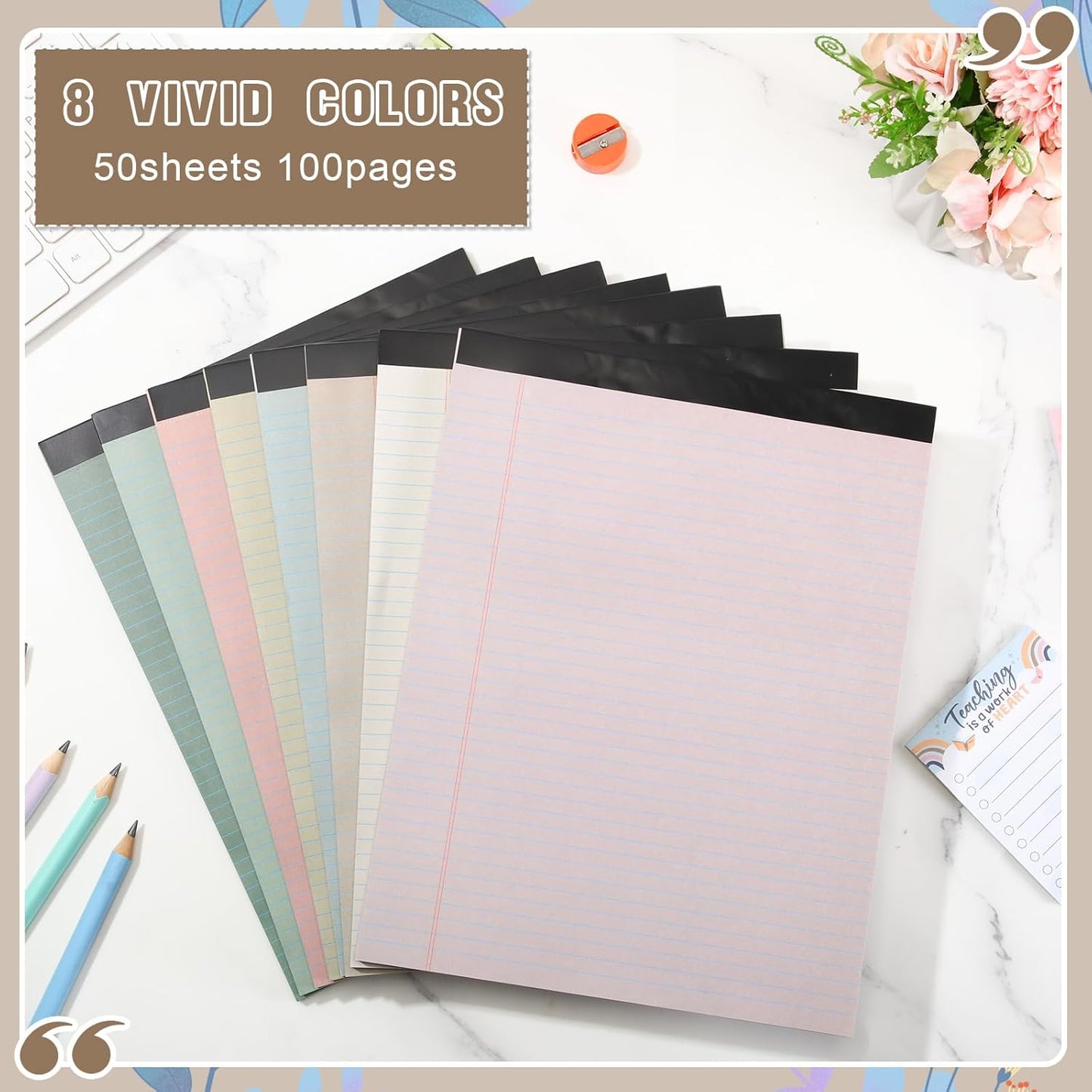 Fuutreo 8 Pcs 8.5'' x 11'' Colored Legal Pad Writing Pads Narrow Ruled 50 Sheets Per Notepad Perforated Writing Notepad Office Supplies for College Office Business (Pastel Color)