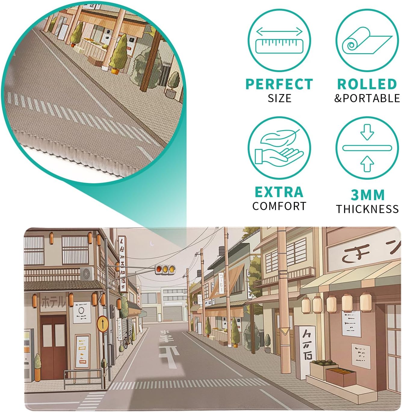Tokyo Street Mouse Pad Anime Japanese Desk Mat Kawaii Large Gaming Mousepad XL Beige Cute Mousepad Gaming Non-Slip Rubber Base Stitched Edges Keyboard Mouse Mat Desk Pad for Office Home and Game
