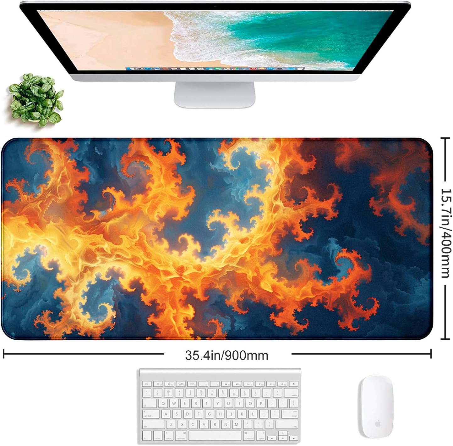 Simplified Marble Patterned Oversized Mouse Pad, Geometric Texture Extended Workstation Desk Pad, Dirt Resistant Laptop Customized Anti Slip Keyboard Mouse Pad 35.4 x 15.7 Inches