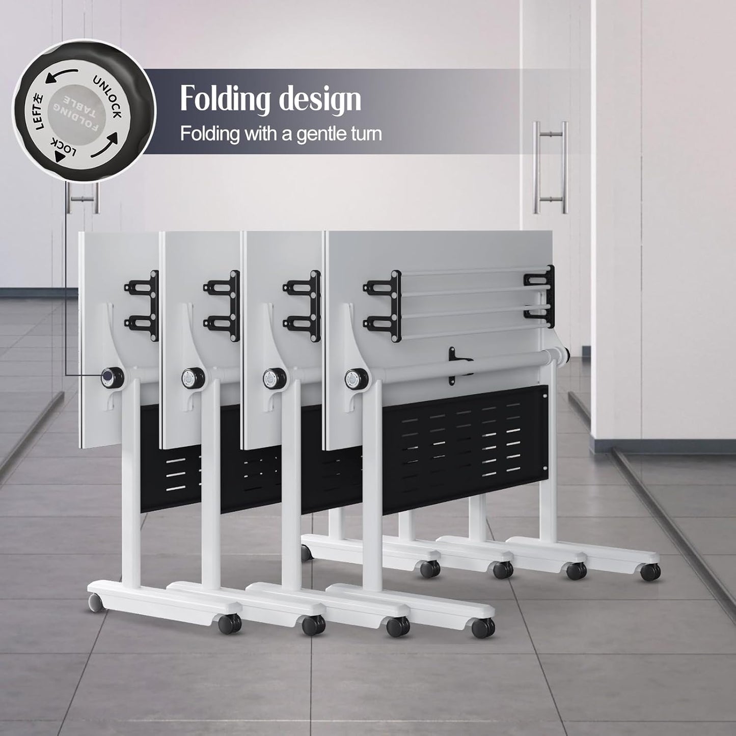 10Pack Conference Room Table, Folding Conference Table for Office Classroom, Mobile Training Tables with Casters Silent Wheels, Large Rectangular Convertible Modular Seminar Tables (L47.2in)