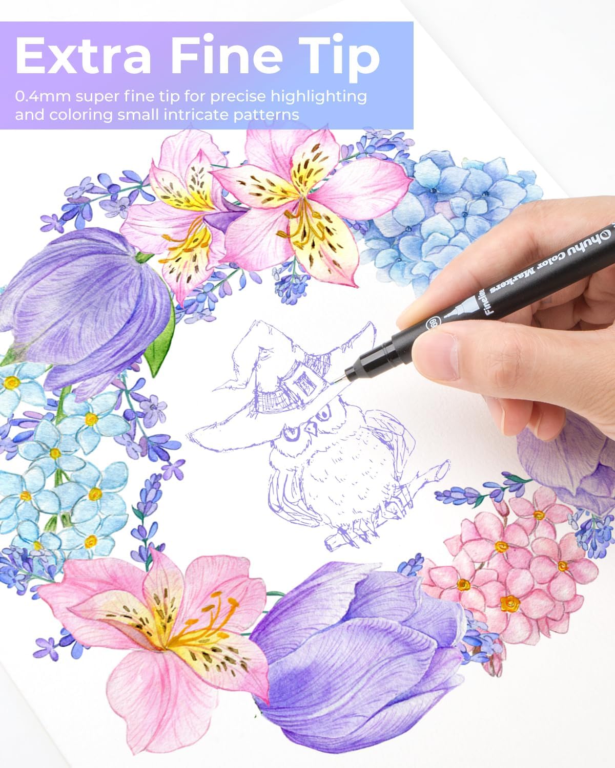 Ohuhu Markers for Adult Coloring Books No Bleeding 100 Colors Coloring Markers Water-based Dual Tips Fineliner & Brush Drawing Pens Art Pens for Kids Adults Sketch Journal - Maui - Black