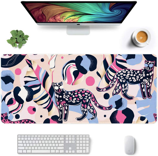 Auhoahsil Large Gaming Mouse Pad, Animal Theme XXL 35.4 x 15.7 in Desk Pad Stitched Non-Slip Rubber Long Computer Mousepad Thin Extended Full Size Desk Mat for Desktop, Laptop, Wireless Mice, Pink
