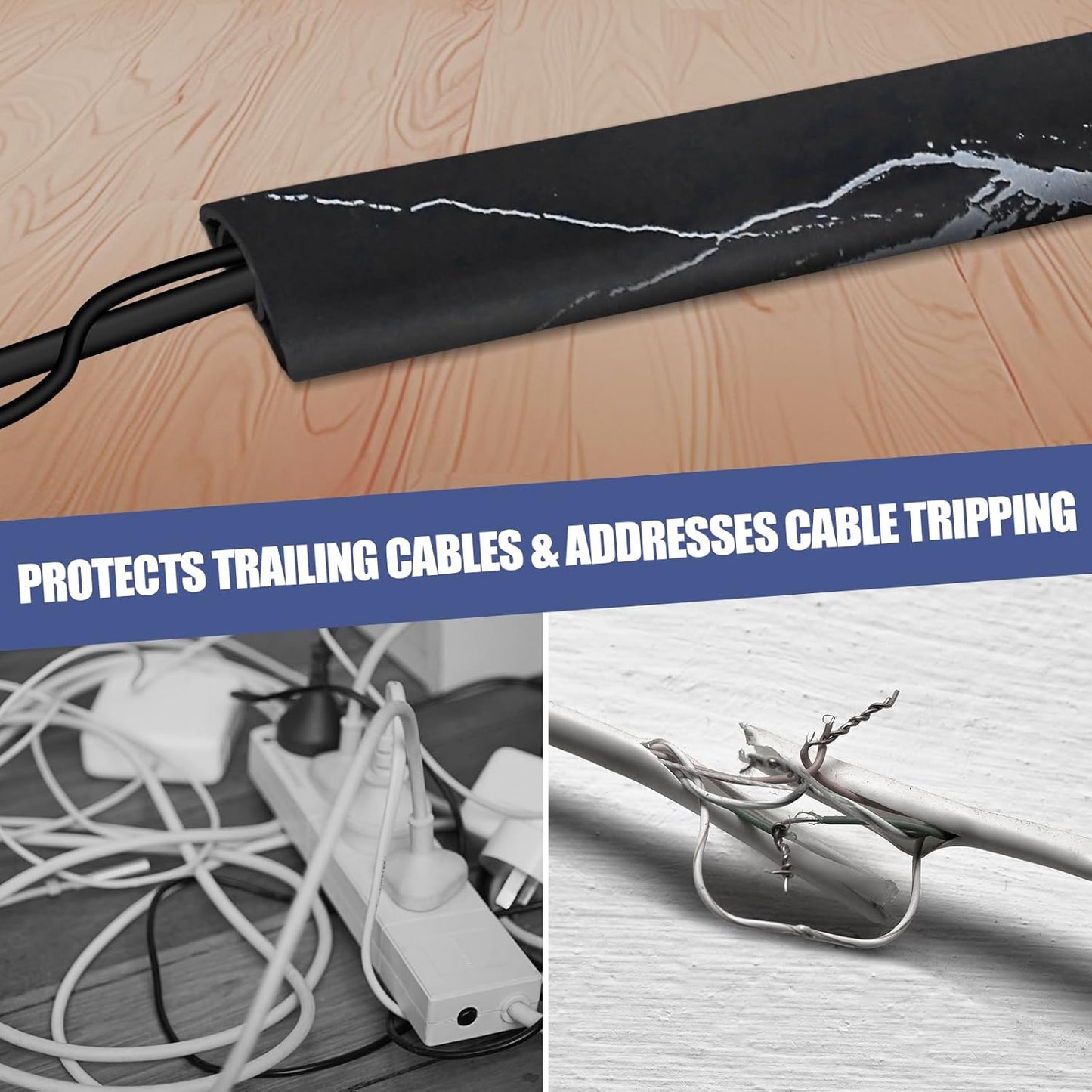 Floor Cord Cover Self Adhesive Cord Hider,3.3FT Cable Management, Extension Strip Protector for Wires, Prevent Cable Trips for Offices, Gyms, Exhibitions Cavity:0.47"(W) x 0.27"(H) Black Stone