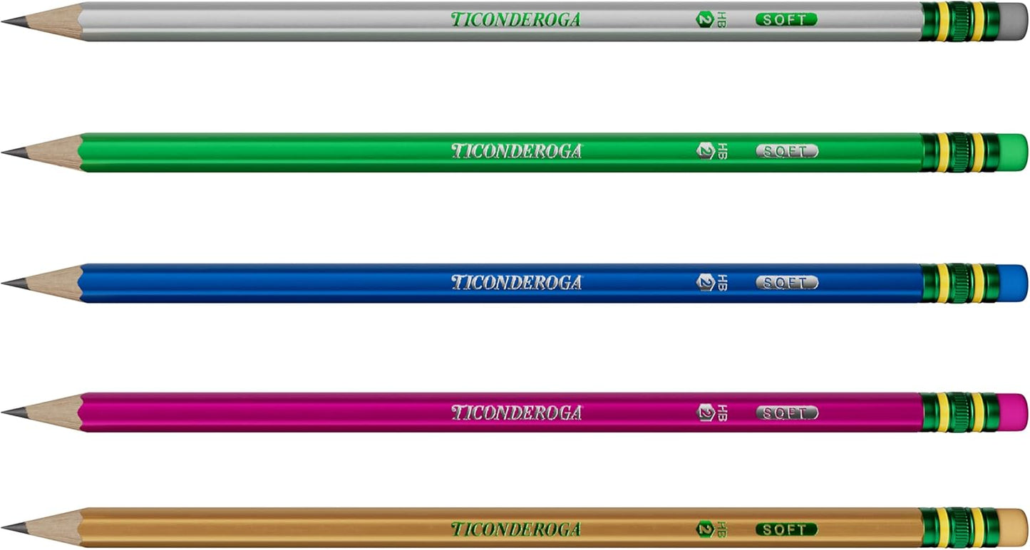 Ticonderoga Wood-Cased Pencils Master Pack, Pre-Sharpened, #2 HB Soft, Metallic Colors, 150 Count