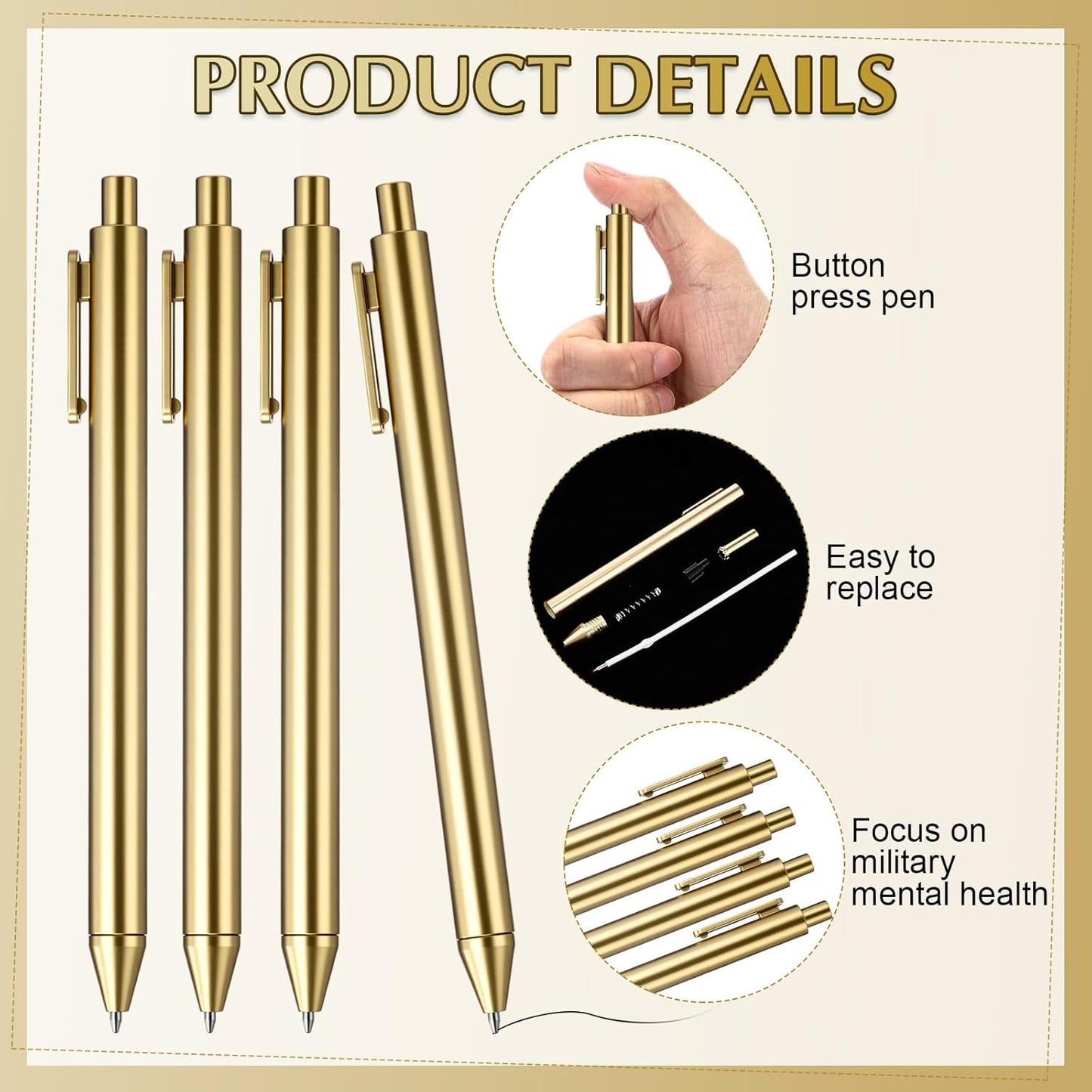 15 Pcs Gold Metallic Slim Ballpoint Pens Bulk Retractable Black Ink Medium Point (0.5mm) Smooth Writing Pens for Wedding Bridal Shower Business Office Students Teachers (Classic Style)