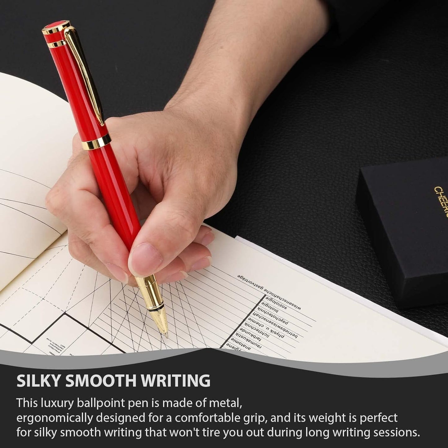 cheericome Luxury Rollerball Pen - Professional Pen, Executive Pen, Journal Pen, Perfect for Silky Smooth Writing, with Gift Box, Nice Pen for Men and Women, 2 Extra Premium Black Refills - Red
