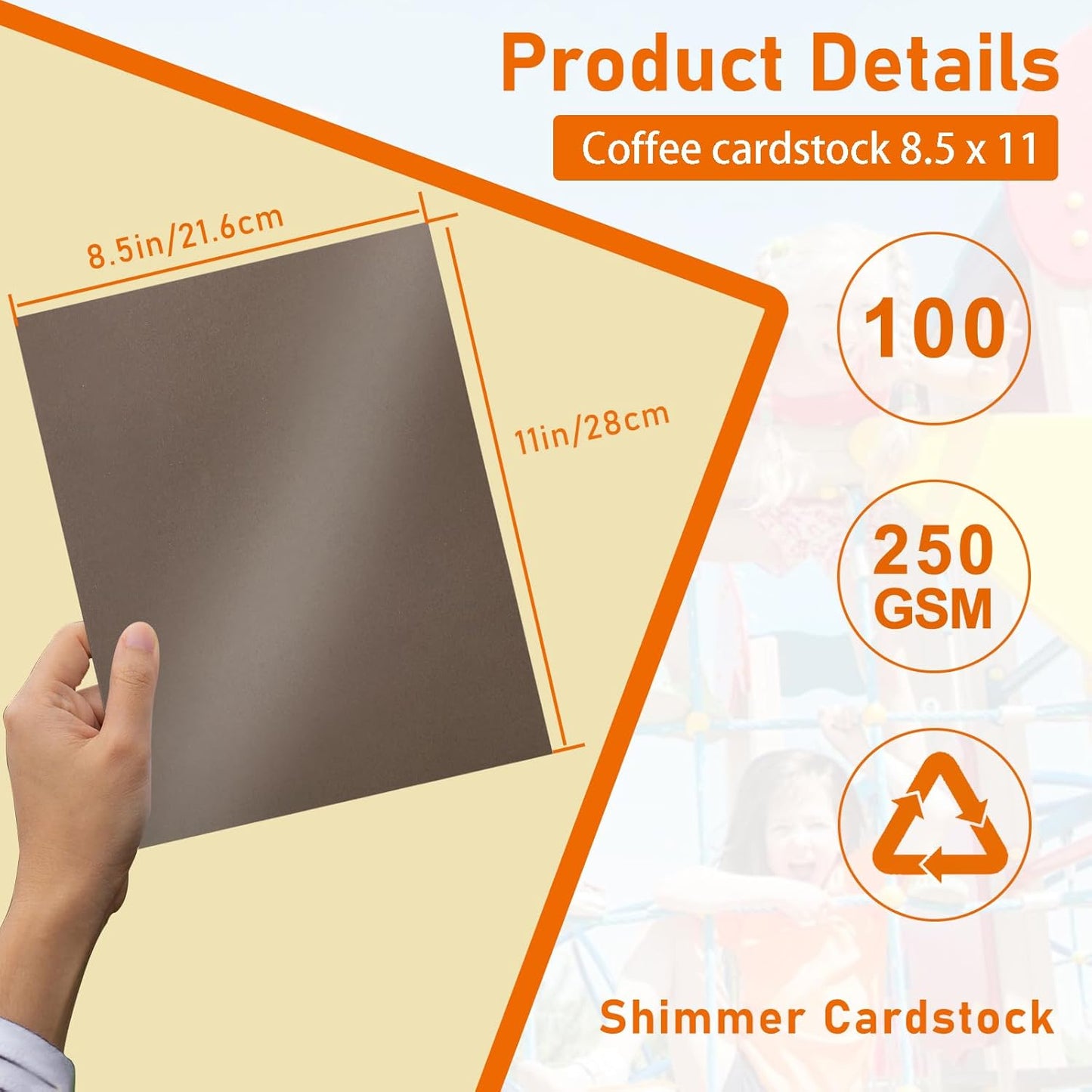100 Sheets Coffee Shimmer Cardstock 8.5 x 11 Craft Paper, 92lb Premium Glossy Paper Card Stock for Wedding Invitations, Greeting Cards, Making Cards, Christmas