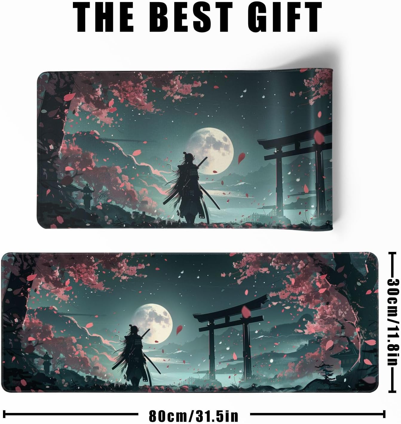 MiaVibte Japanese Full Moon Mouse Pad - Large Gaming Mouse Pad for Computer Keyboard Laptop, Desk Decor Home Office Accessories (31.5x11.8 in), Samurai Desk Mat, Pattern 15