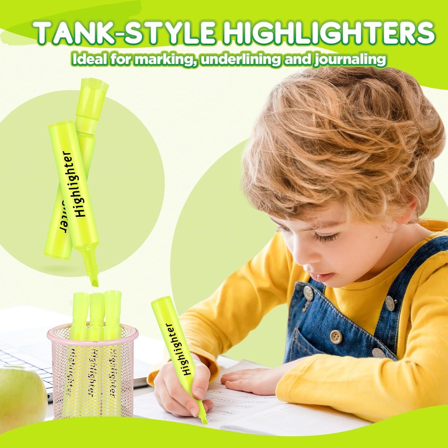 Qilery 72 Pack Highlighters Bulk, Tank Style Chisel Tip Highlighters Markers Quick Drying for Kids and Adult Coloring, Classroom Home Office School Supplies (Yellow)