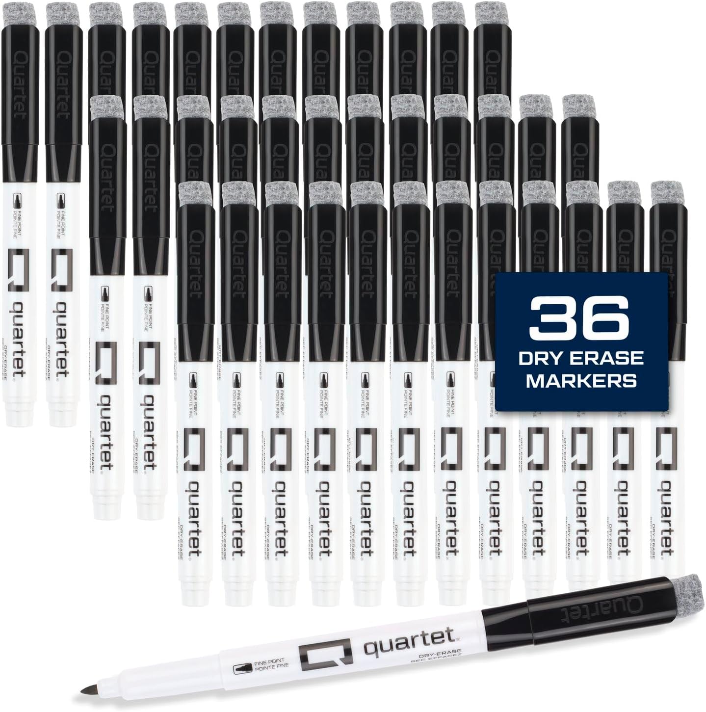 Quartet Dry Erase Markers, Fine Tip White Board Dry Erase Markers with DryGuard Ink Protection, Office Essentials, Black, 36 Pack (Q120Z01-R)