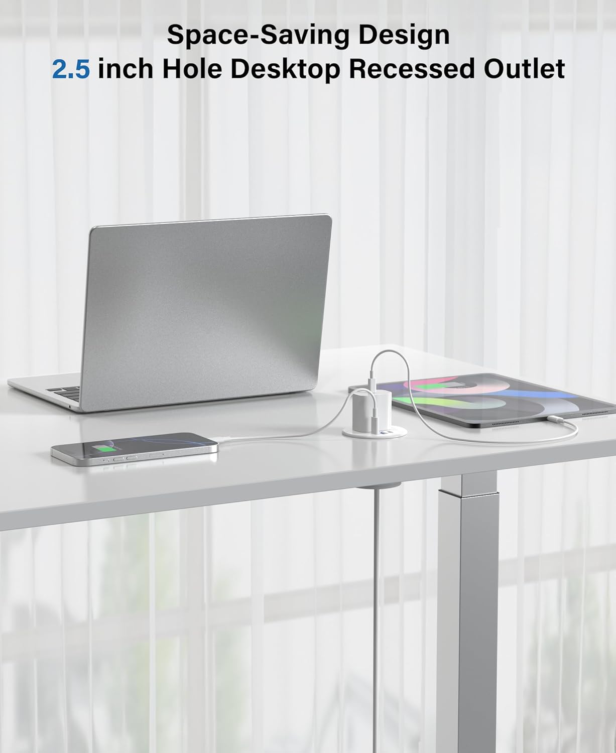 2.5 inch Power Grommet,20W USB-C Charging,1 Outlet with 2 USB C,1 USB Port,Furniture Flush Mount for Desktop,Recessed Power Strip,Workspace Essential Desk Outlet (White, 6 FT)