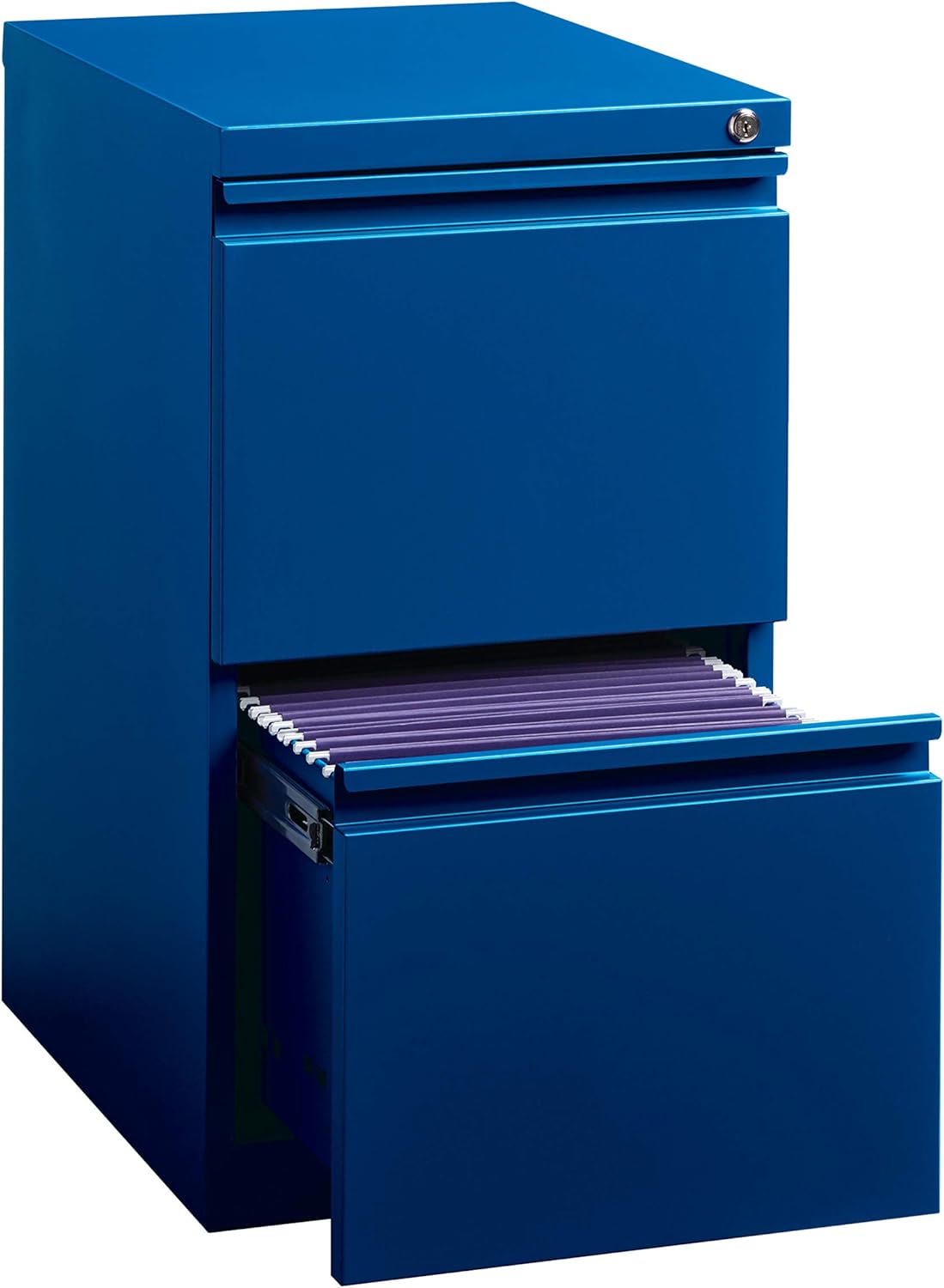 20 Inch Deep Metal 2 Drawer File with Full Pull, for Home and Office, Holds Letter Width Hanging Folders Mobile Pedestal, Classic Blue