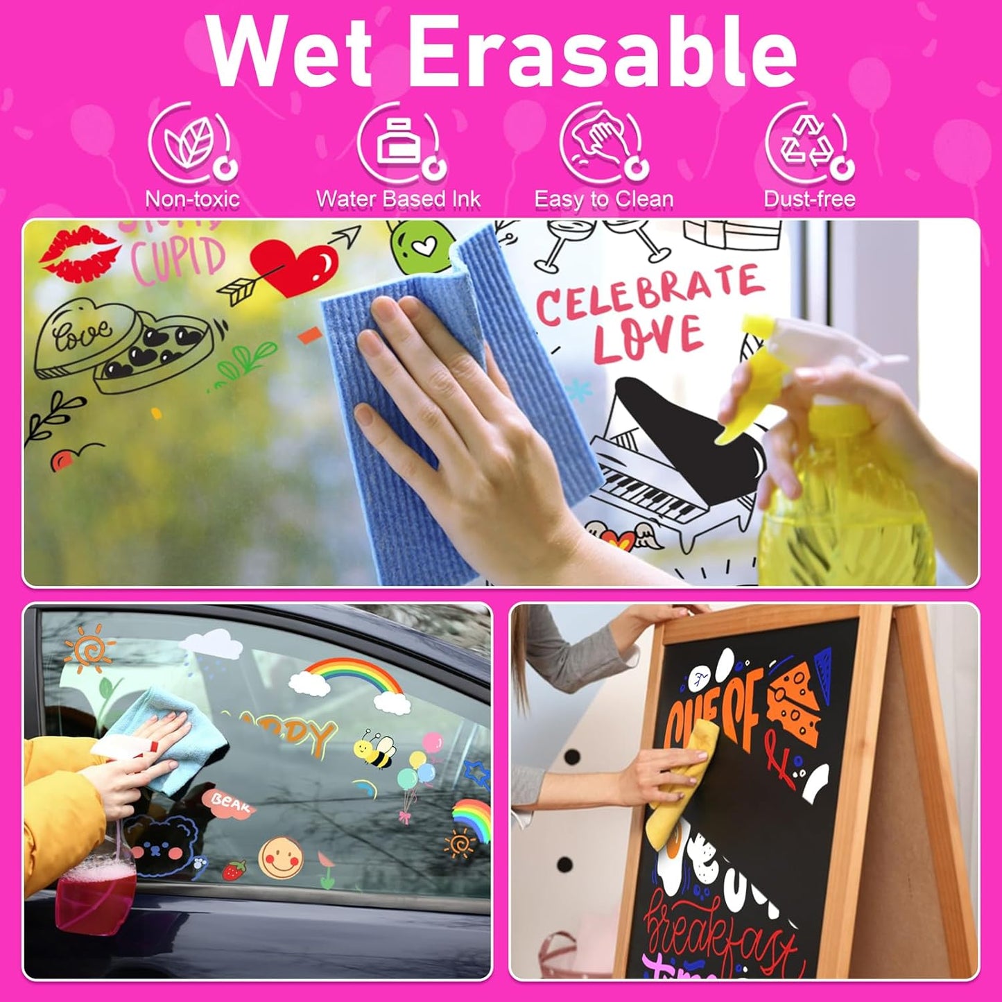 GOTIDEAL Window Markers, Jumbo Chalk Markers for Blackboard, Washable Car Marker for Chalkboard Glass Mirrow,10mm Thick Tip12 Colors(Pastel Color)