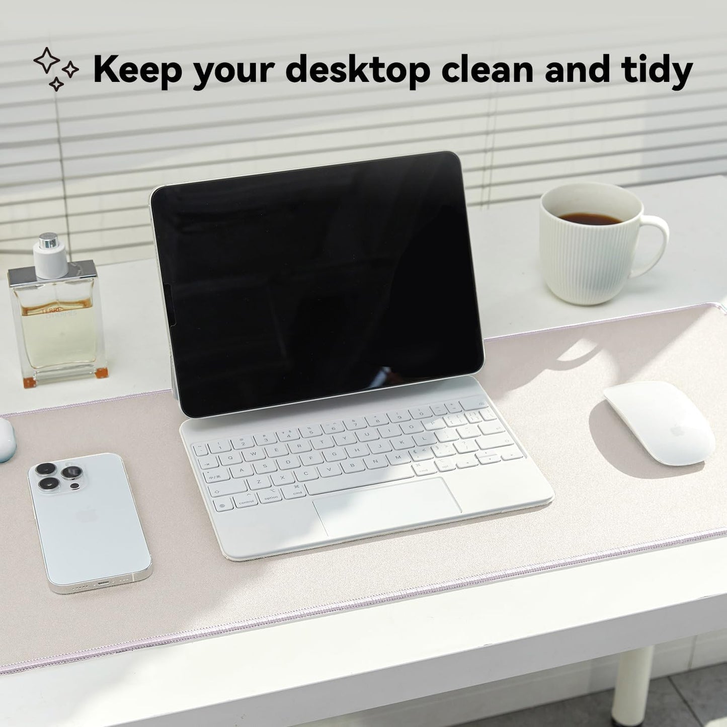 Waterproof Large Gaming Mouse Pad with Durable Stitched Edges, Non-Slip Rubber Base, Smooth Surface Mouse Mat Desk Pad for Home Office Gaming, 31.5"x11.8"x0.12", Beige