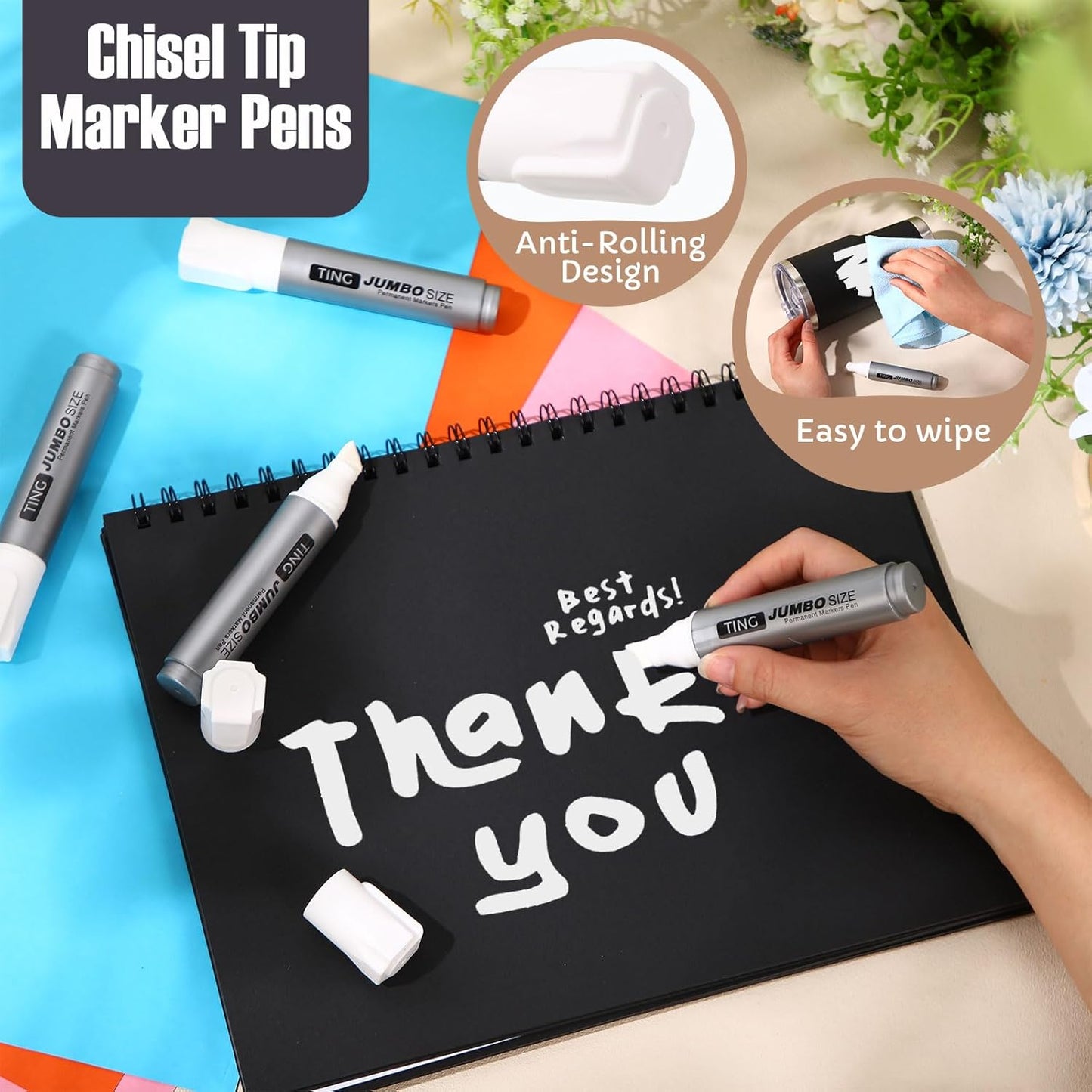 Fuutreo 10 Pack Jumbo Permanent Markers Bulk Large Chisel Tip Permanent Markers Quick Drying Big Huge Poster Pens for Office, Logistics Company and More(White)