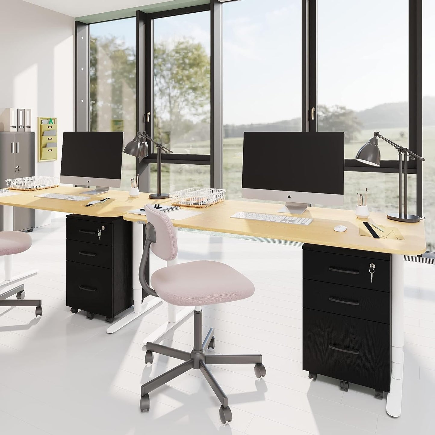 File Cabinet with Lock,3 Drawer Wood Rolling Filing Cabinets Under Desk for Home Office, Office Storage Cabinet fits Letter/A4 Size,Mobile Filing Cabinet Printer Stand,Black