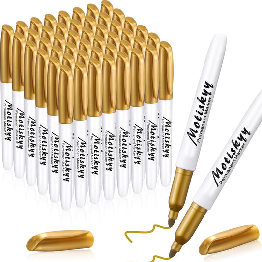 48 Pcs Metallic Permanent Markers Bulk Metallic Marker Pens Medium Tip Quick Dry Paint Pen for Classroom DIY Crafts Artist Illustration Gift Card Making(Gold)