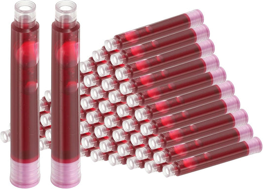 PATIKIL 60Pcs Fountain Pen Ink Cartridges, 3.4mm Bore Diameter Pen Ink Refill Standard International Refill Cartridges for Writing Business, Dark Pink
