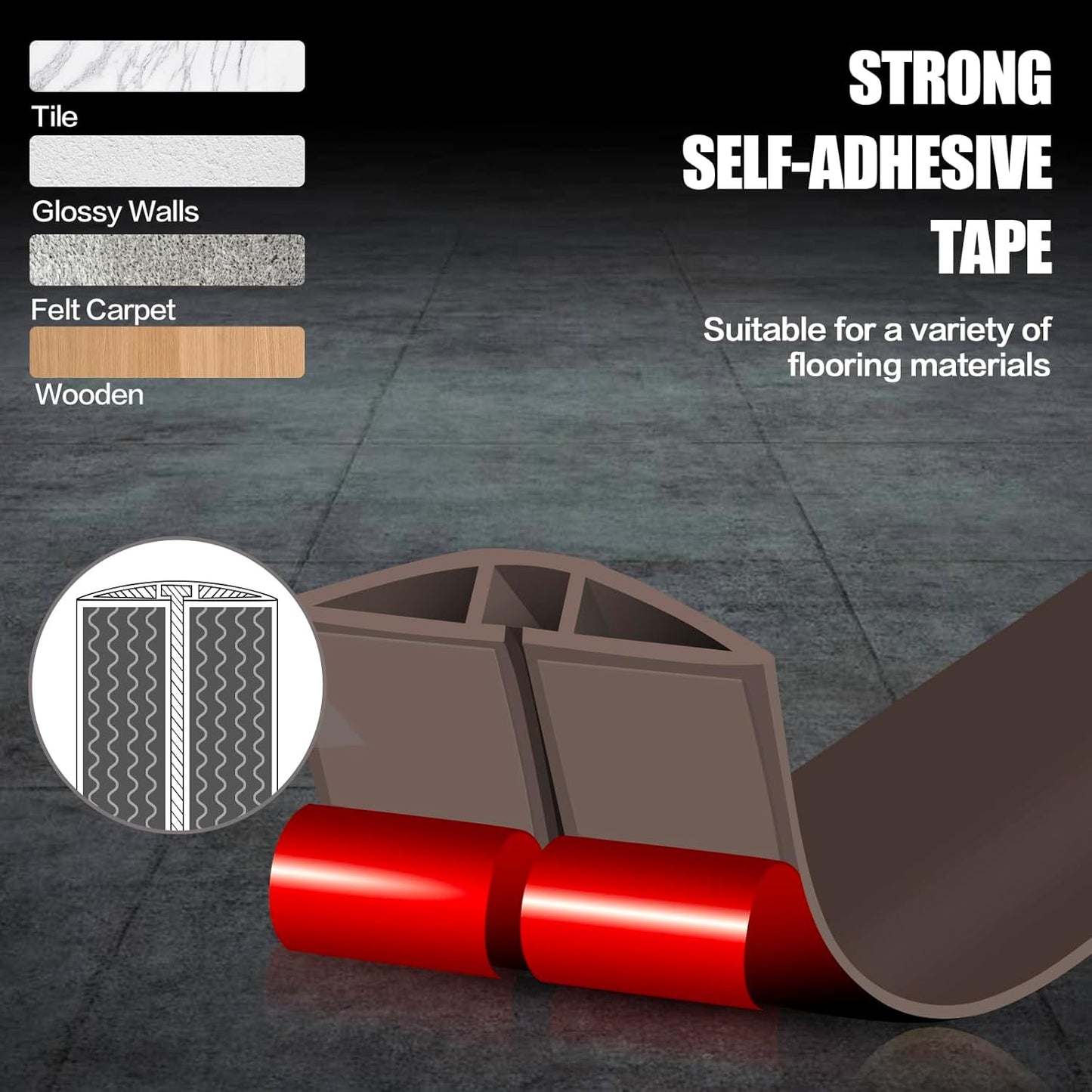 Floor Cord Cover Cable Cavity Self Adhesive Cord Hider Floor 10FT Floor Cable Management Power Cord Protector Floor Electric Cord Covers for Offices, Gym, Exhibitions (CoffeeBrown, 1.18" x 20')