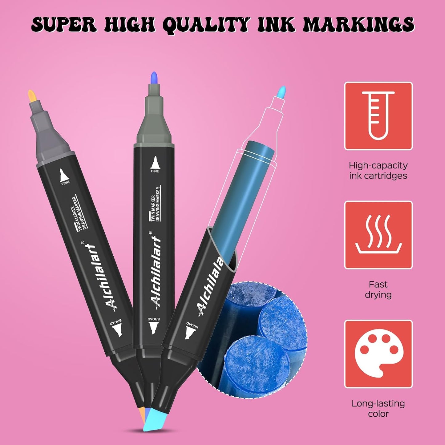 alchilalart 24 Colors Alcohol Based markers, Alcohol Markers Set, Dual Tip Alcohol Sketching Drawing Markers Animation for Adults Kids