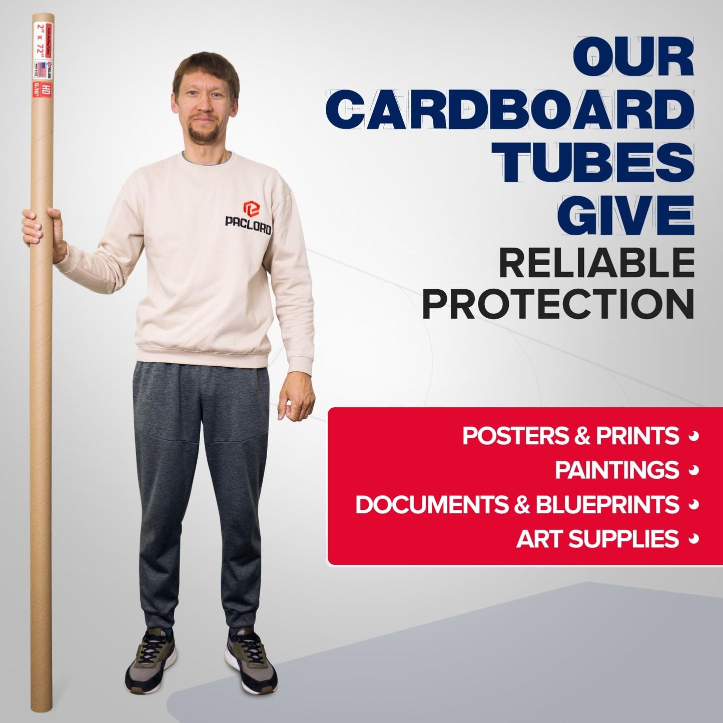 2" x 72" Heavy-Duty Reinforced Cardboard Mailing Tube, Pack of 4 Tubes with 8 Caps – Secure USPS Approved – Great for Shipping and Storing of Prints, Artwork, Posters or Documents