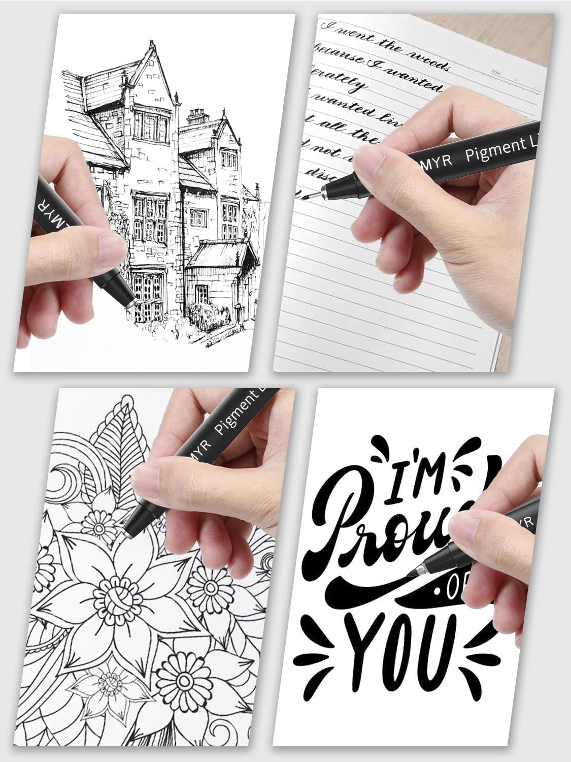 4 Micro Fine liner Drawing Art Pens Calligraphy Pens: 0.5mm Size Black Art supplies Waterproof Archival Black Ink Markers For Artists,Use for Professional Watercolor,Sketching