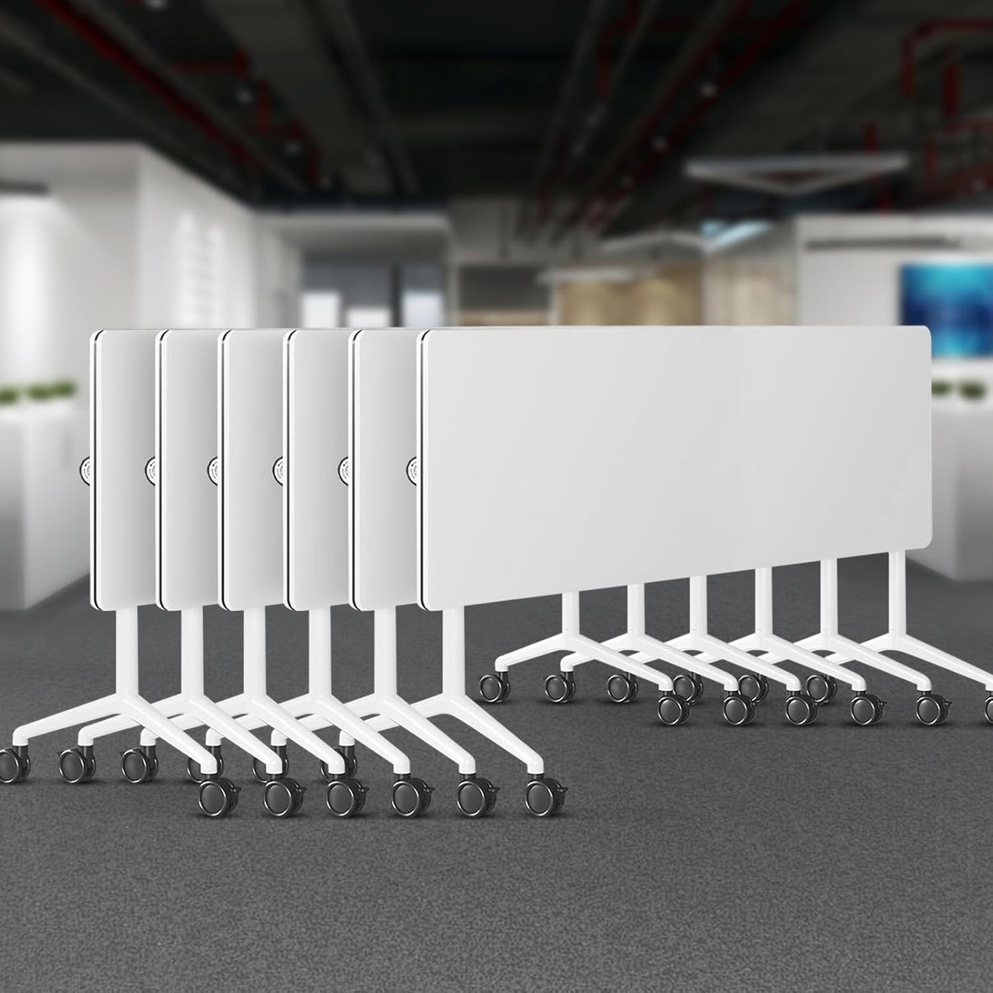Folding Conference Room Tables 6 Pack, Foldable Modern Mobile Meeting Table Desk Training Table 6FT Large Rolling OfficeTable for Conference Training Classroom (6, 55" * 23.6" * 29.5")