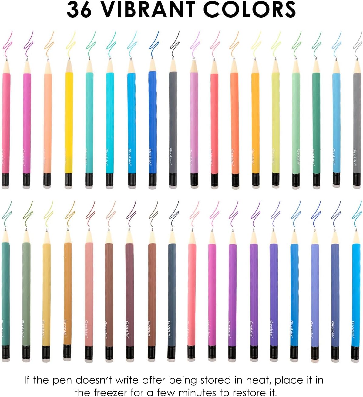 Grabie 36 Colors Erasable Gel Pens, Make Mistakes Disappear Colored Pens, Assorted Color Inks for Drawing Writing Planner, Set of 36