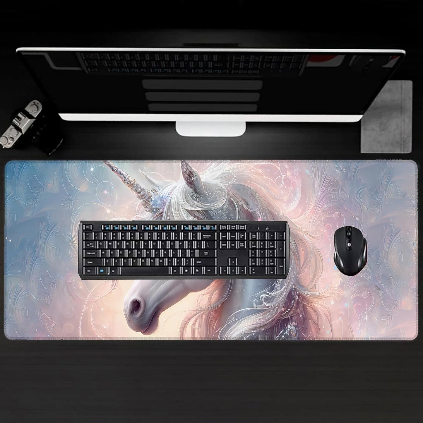 Elegant Unicorn Large Gaming Desk Mat,Rubber Non-Slip Mystical Fantasy Mouse Pad,31.5x11.8x0.12in Extended Animal Mousepad,Game Lover Mice Pads Gifts,Office Home Deskmat Decor