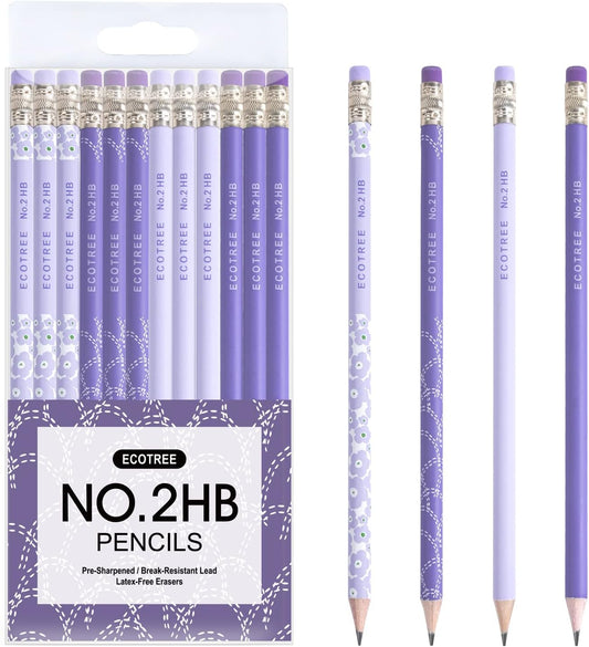 ECOTREE Pencils #2 Pre-Sharpened Pencils for Kids Number 2 Pencil with Erasers for School, Writing, 12 Count