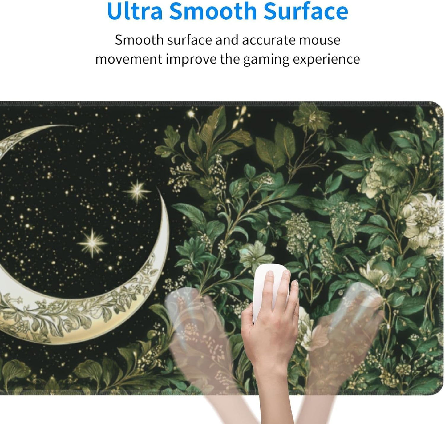 Moon Mouse Pad 31.5 X 11.8 Inch Big Desk Rubber Base Stitched Edges Keyboard Pad XXL Mouse Mat for Home Game and Office