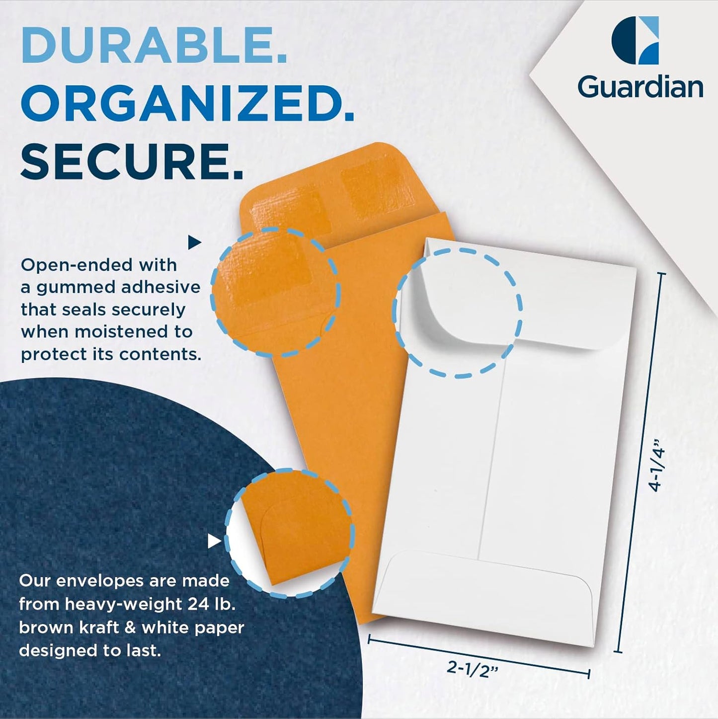Guardian #3 Paper Coin Envelopes 1000 Pack, Blank Small Envelopes for Coins, Receipts, Stamps, Small Parts Storage, & More – 2-1/2” x 4-1/4” Cash Envelopes – Gummed Flap Gift Card Holder Envelopes