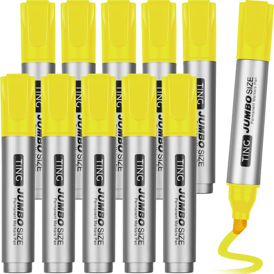 Fuutreo 10 Pack Jumbo Permanent Markers Bulk Large Chisel Tip Permanent Markers Quick Drying Waterproof Big Huge Poster Pens for Office, Logistics Company and More(Yellow)