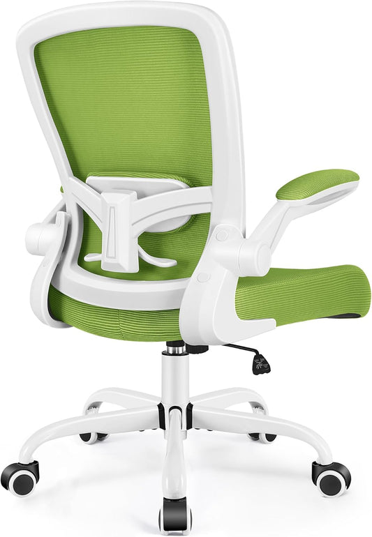 FelixKing Office Chair, Ergonomic Desk Chair Breathable Mesh Chairs with Adjustable High Back Lumbar Support Flip-up Armrests, Executive Swivel Comfy Task Computer Chairs for Home Office Green