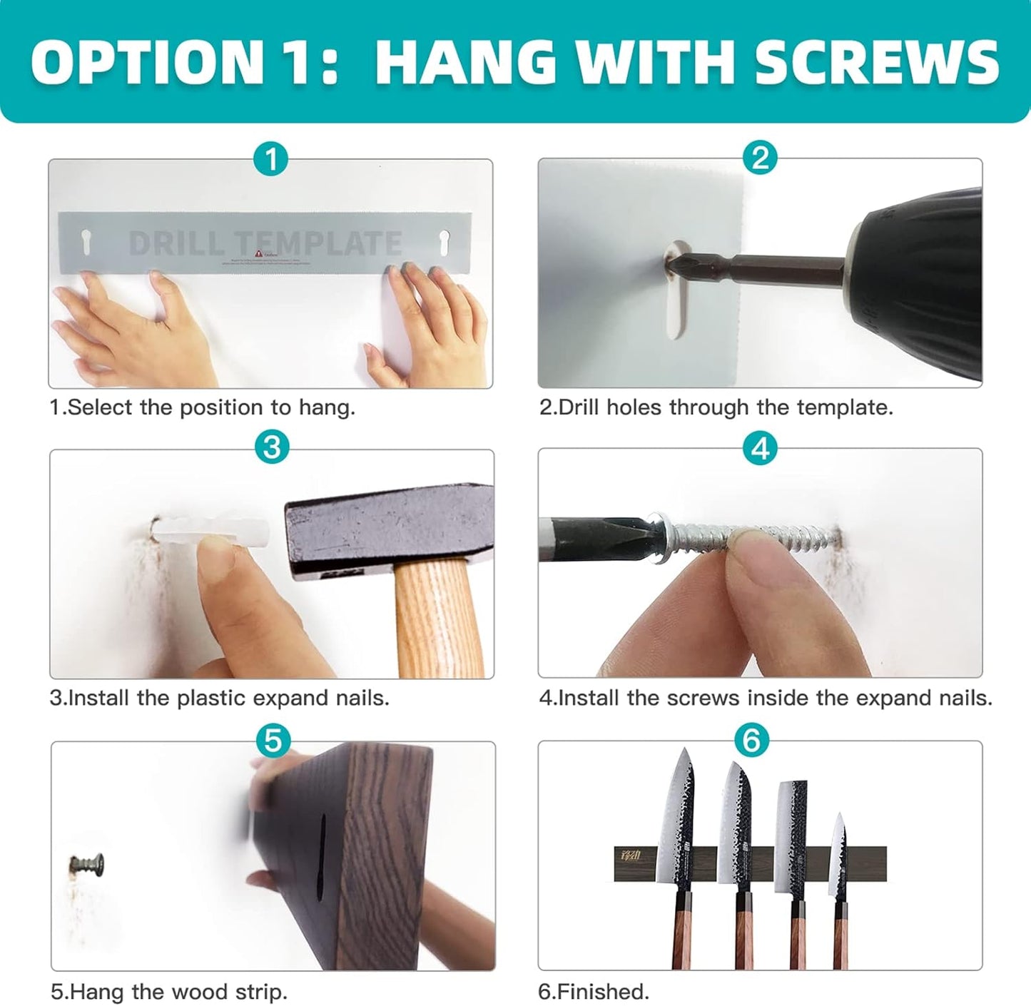 FINDKING Ash Wood Magnetic Knife Strip, Magnet Utensil Holder for Wall, Refrigerator, Wooden Rack for Kitchen Knives, No Drill (Dark Brown, 16 Inches, Without Knives)