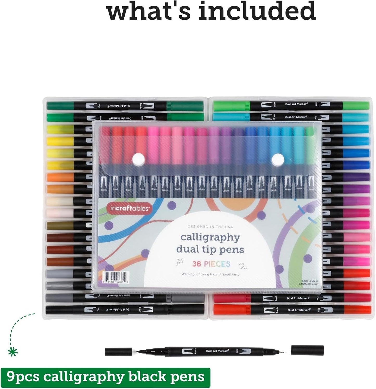 Incraftables 36 Color Dual Tip Calligraphy Pen Set – Artist Brush Pens & Fine Tip Markers for Writing, Journaling, Coloring, and Calligraphy