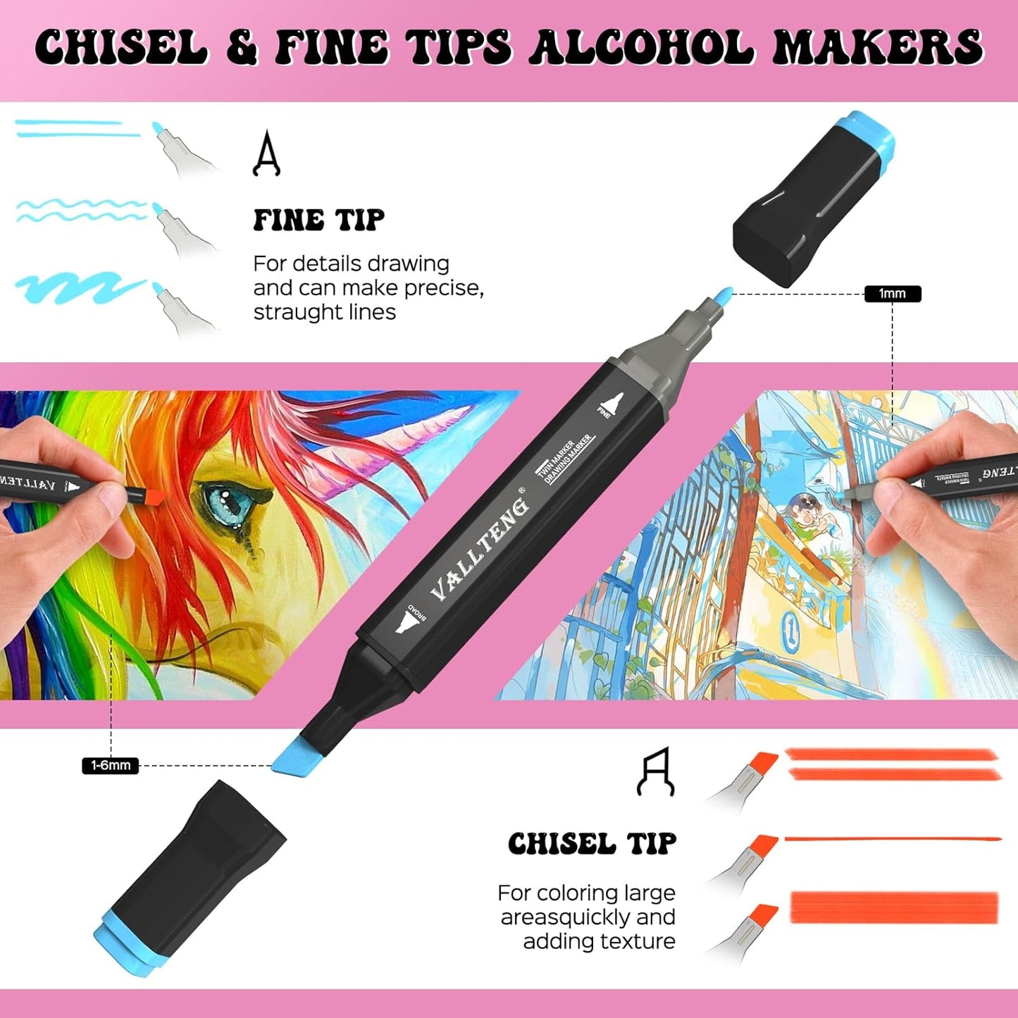 alchilalart 170 Colors Alcohol Based Markers, Alcohol Markers Set, Dual Tip Alcohol Sketching Drawing Markers Animation for Adults Kids