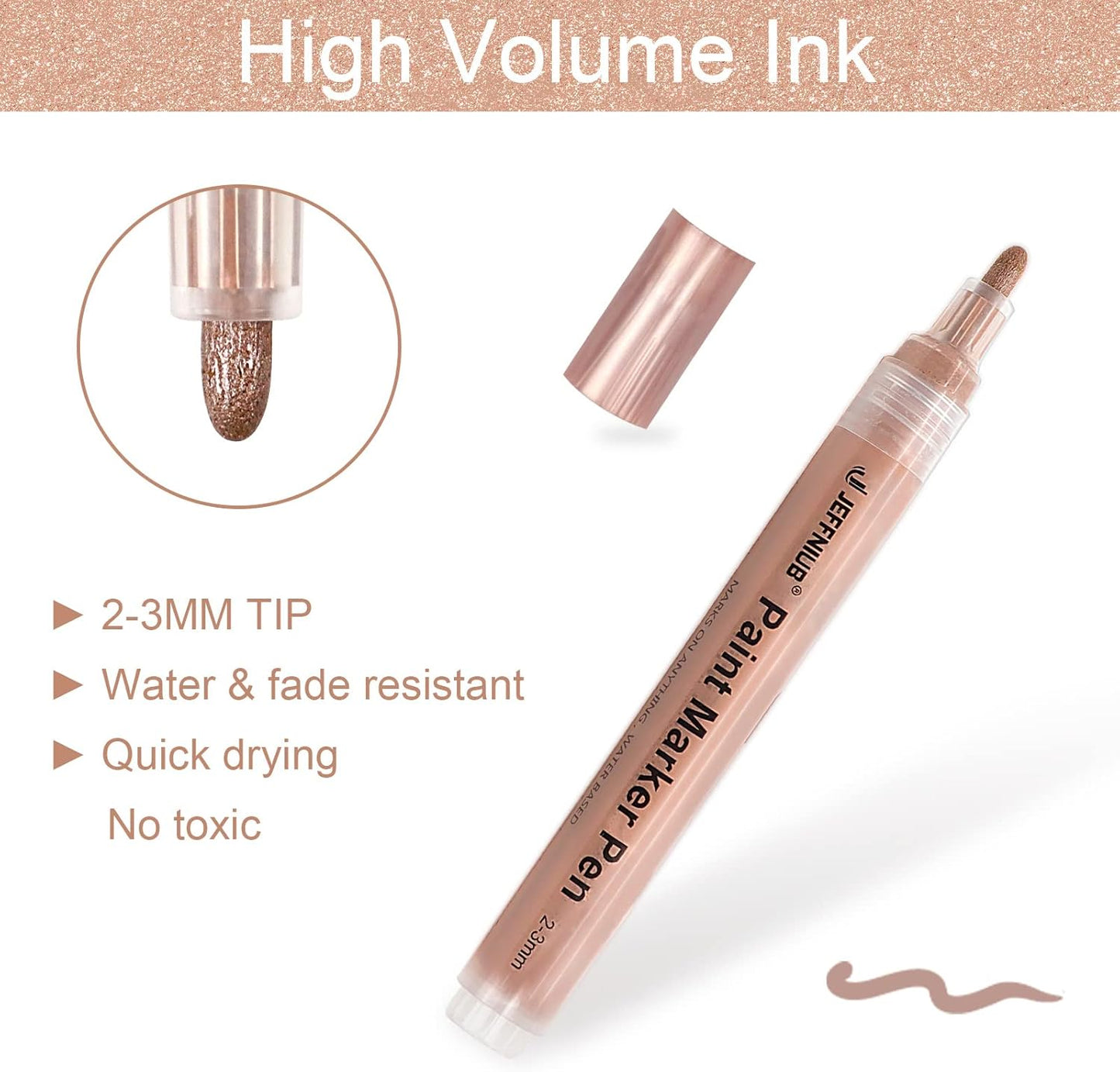 Gold Paint Pens with Silver,Rose Gold, Acrylic paint Pens for Rock Painting, Wood, Fabric, Glass, Canvas, Scrapbooking, Card DIY Metallic Acrylic Marker (2mm)