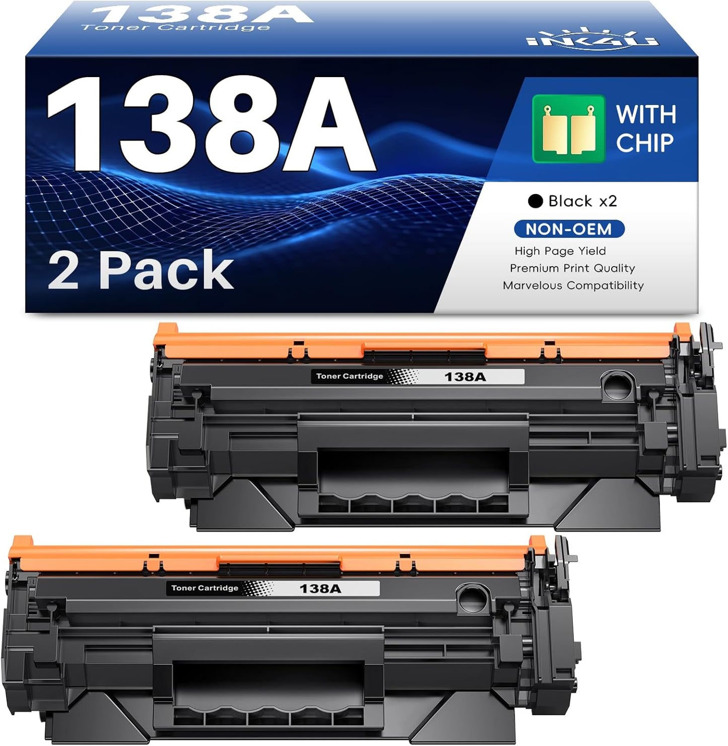 138A Black Laserjet Toner Cartridge Compatible Replacement for HP 138A Black Toner W1380A 138X W1380X to Use with HP Laserjet Pro MFP 3101fdw Toner, Pro 3001dw 3001fdw Printer (2-Pack, with Chip)