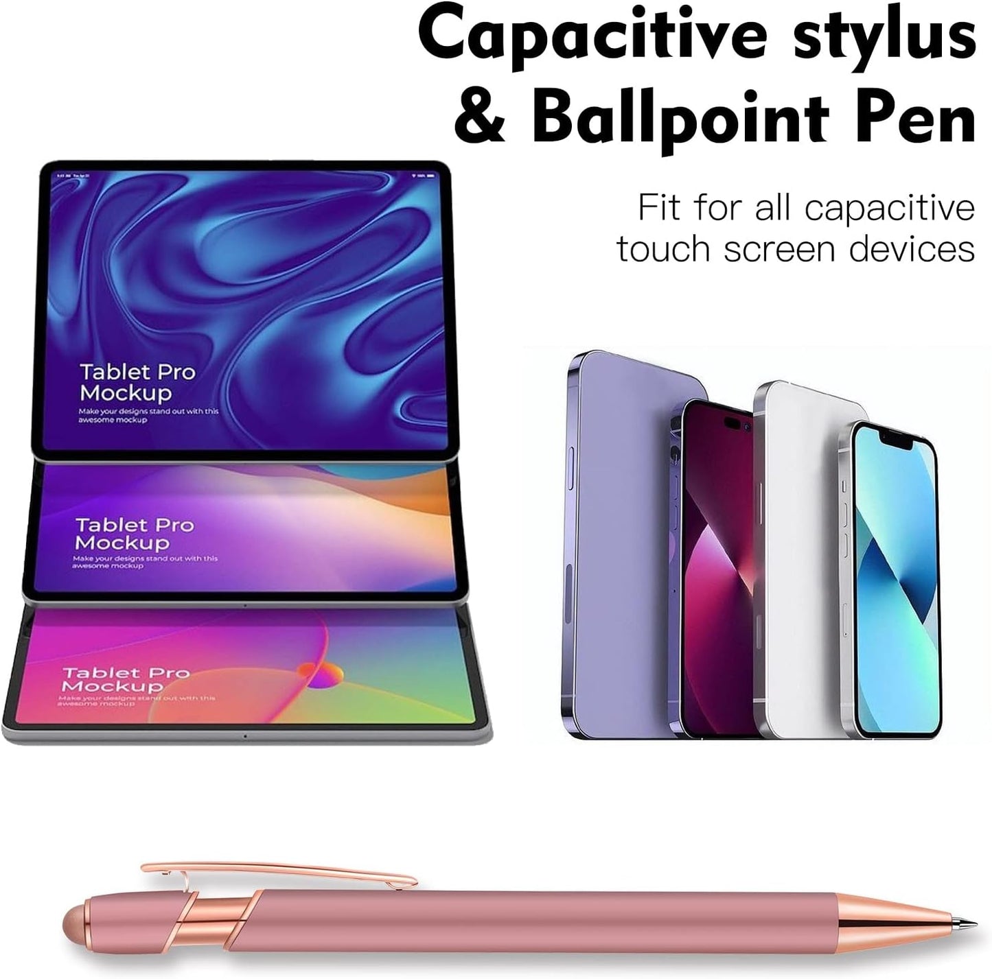 12 PCS 2 in 1 Stylus Ballpoint Pen with Stylus Tip, 1.0 mm Black Ink Metal Pen Stylus Pen for Touch Screens (Rose Gold & Gold)