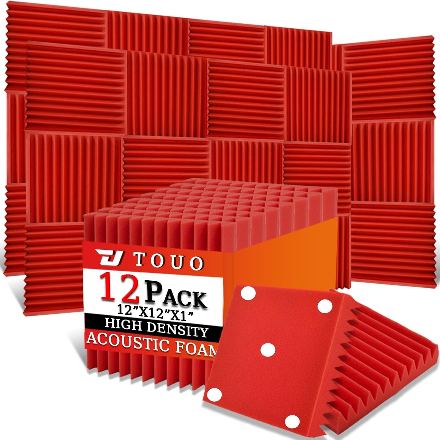 12 Pack Acoustic Panels – Sound Proof Foam Panels for Wall 12"x12"x1", Flame Retardant Wedge Acoustic Foam, High-Density Sound Absorbing Panels for Home Studio(Red, 1" Thick 12 Pack)