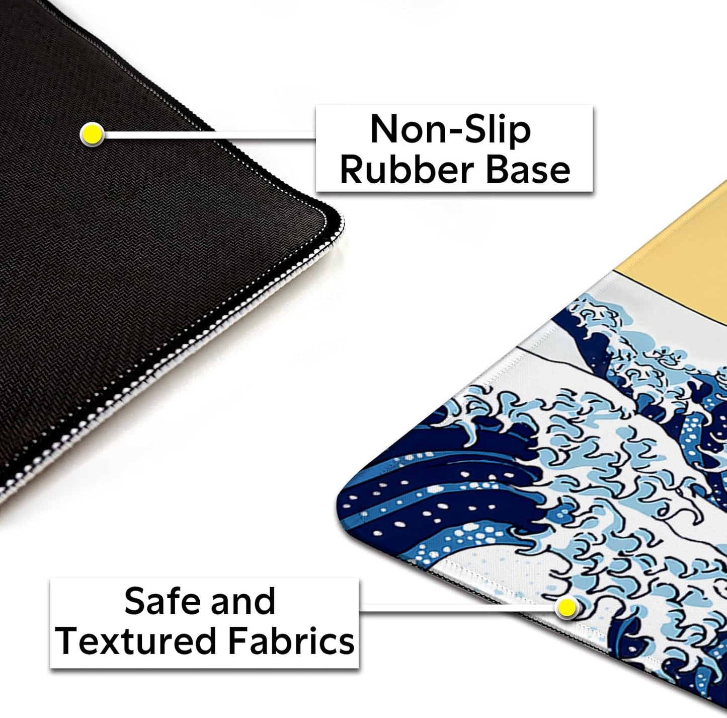 Funny Cat Surfing The Great Wave Off Kanagawa Mouse Pad - Large Non-Slip Desk Mat for Office, PC, Laptop - 35.5"x15.7" x 3mm