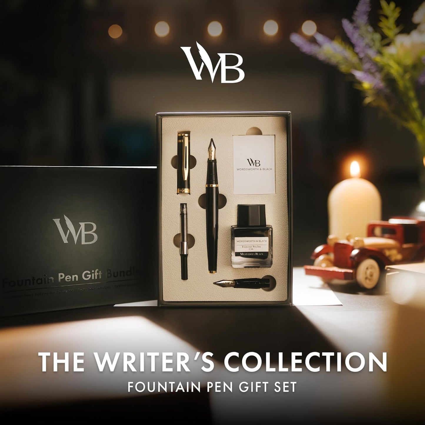 Wordsworth & Black Fountain Pen Set,18K Gilded Medium and Extra Fine Nib,25MLBlack Ink Bottle,6 Ink Cartridges,Refill Converter,Gift Box,Smooth Writing Pens [Black Gold],Gift Set for Men and Women