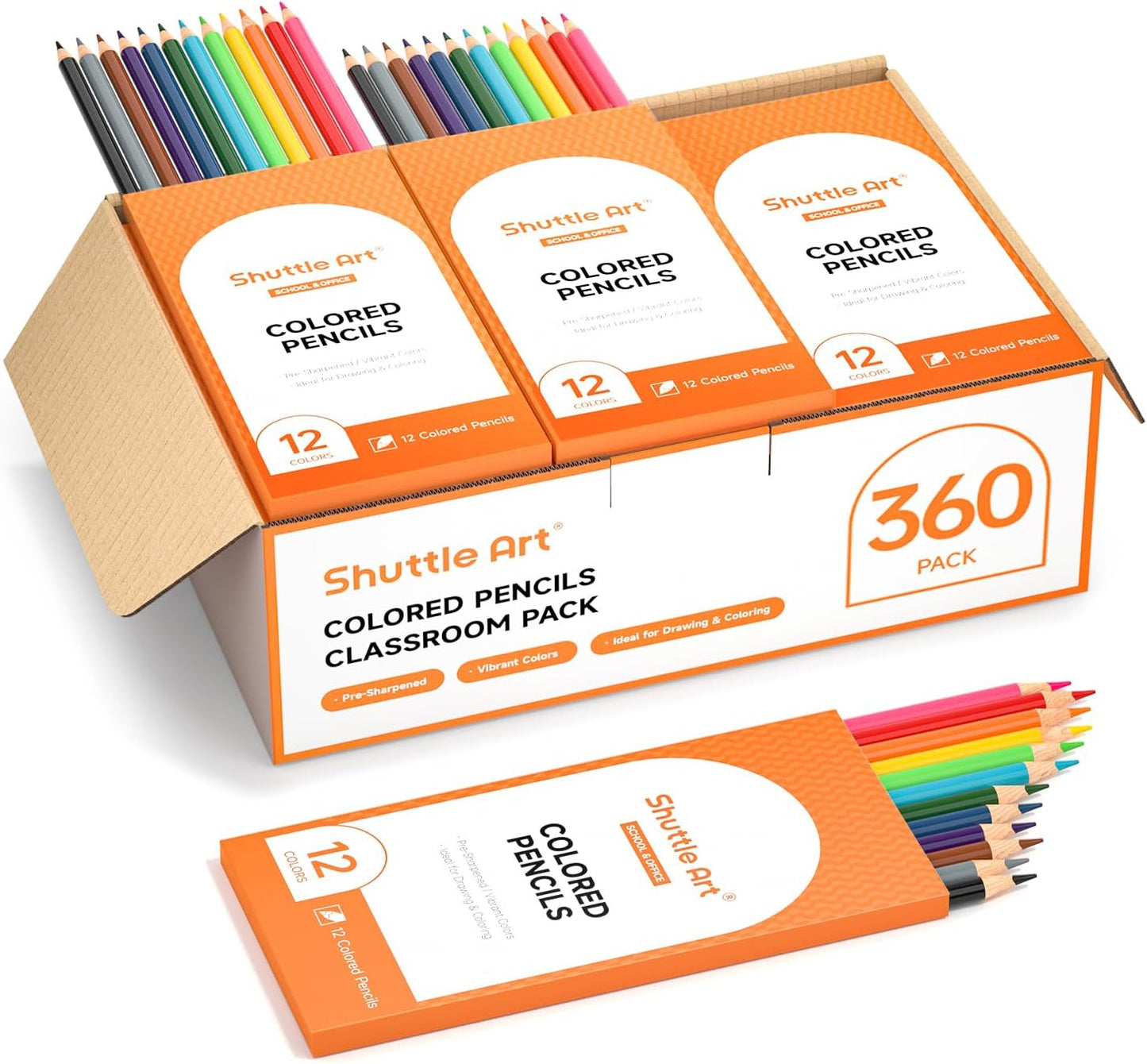 Shuttle Art 360 PCS Colored Pencils Bulk, 12 Assorted Colors, Pack of 30, Break-resistant, Pre-sharpened Colored Pencils for Kids, Bulk Pack School Supplies for Teachers & Students