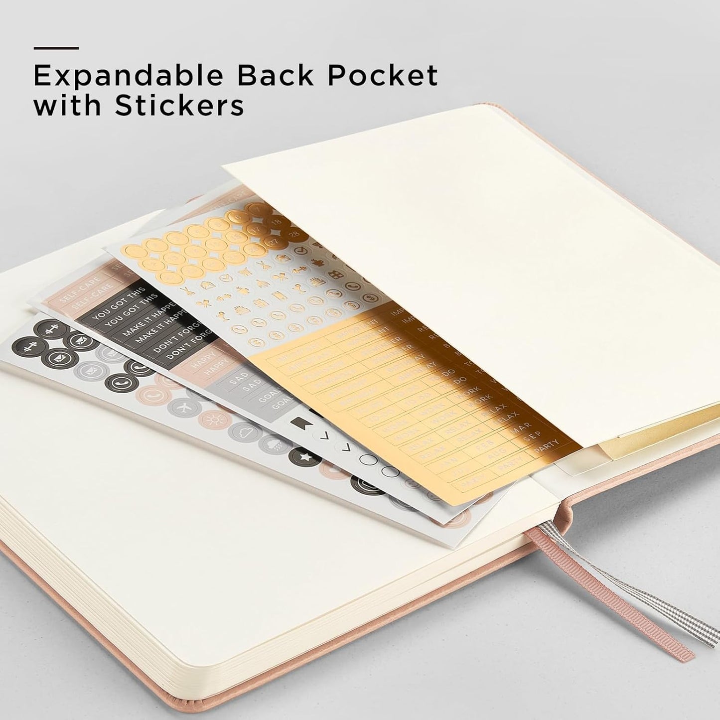 &And Per Se Dotted Journal Notebook, A5 Hardcover Leather Bullet Dotted Journal, 160 Pages 100 gsm Thick Dotted Paper，3 Sheets of Stickers Included - 5.7'' x 8''（Apricot）