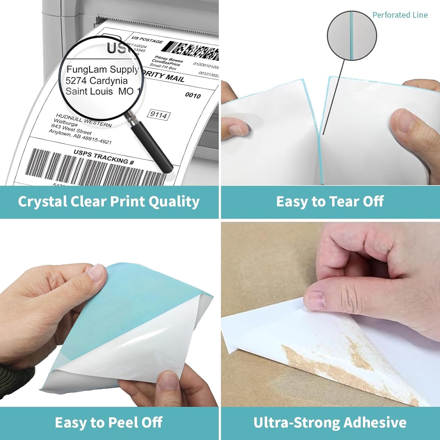 FungLam Direct Thermal Shipping Labels - 4x6 Thermal Labels Fanfold - Perforated and Strong Adhesive - 50000 Labels (1000 Labels per Stack, 50 Stacks)