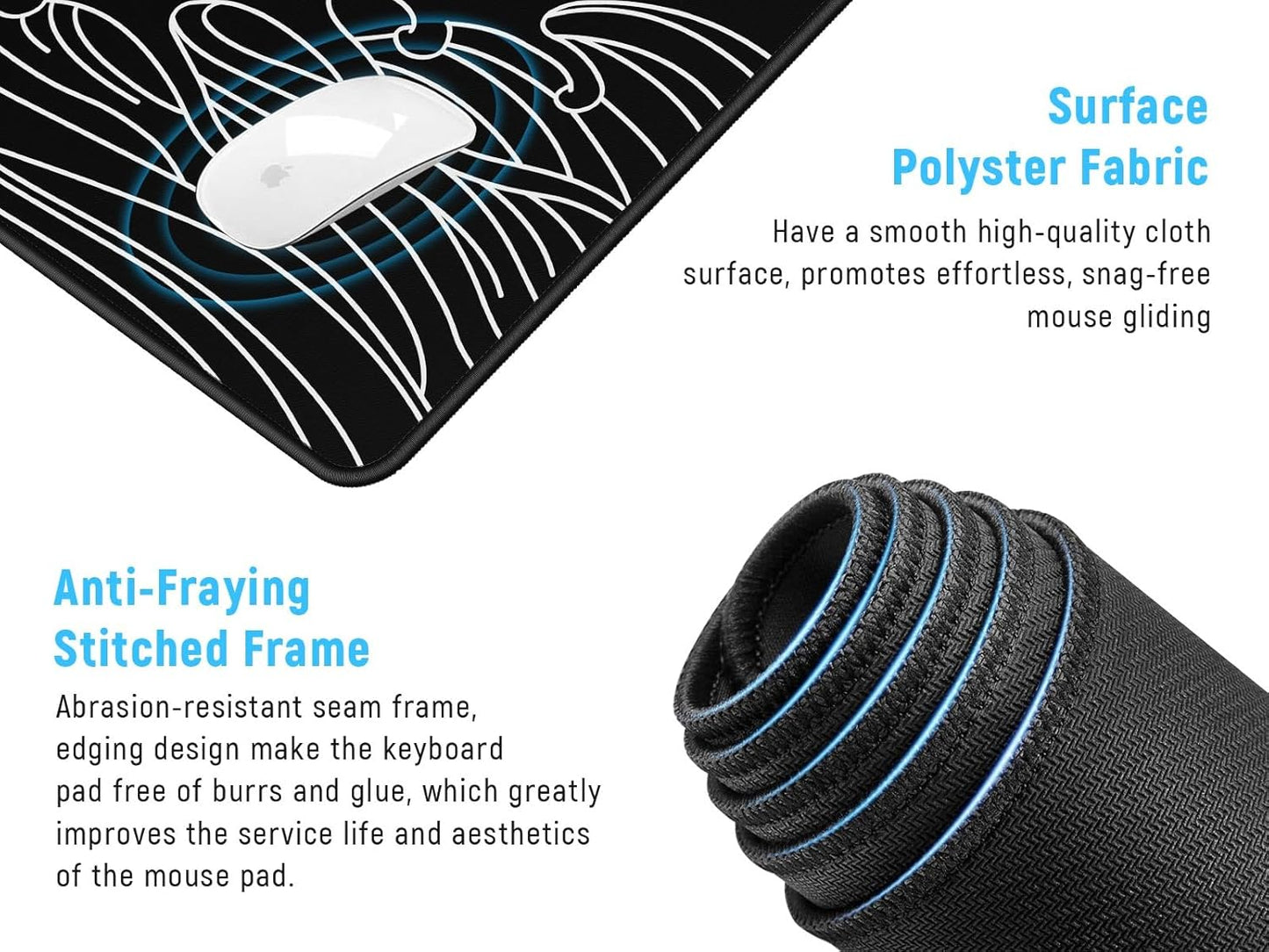 JIALONG Gaming Mouse Pad, Large Mousepad with Non-Slip Rubber Base, Smooth Cloth Surface Desk Keyboard Mat for Computer, PC, Laptop, Desktop 35.4 x 15.7 Inches, Black