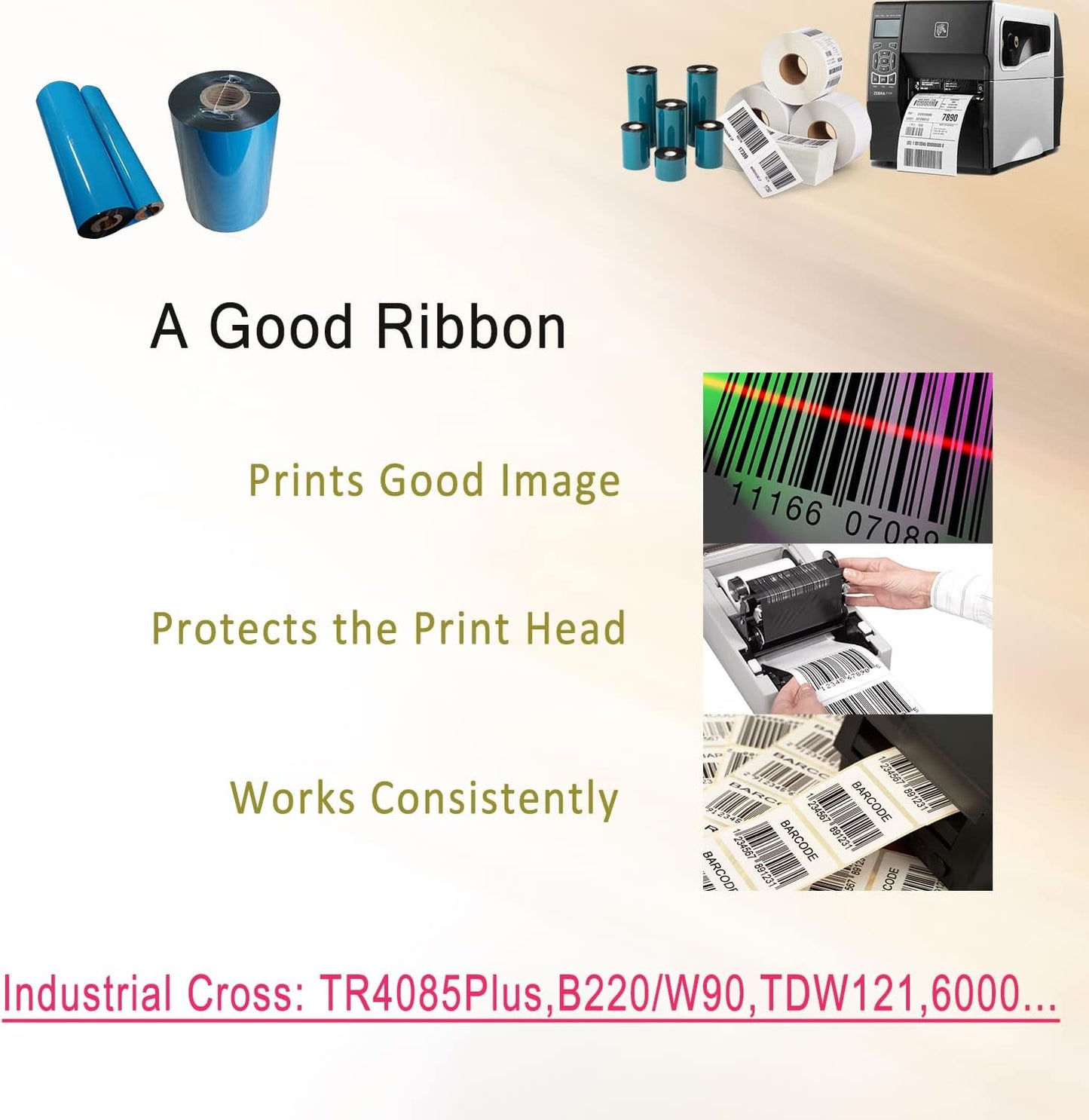 12 Rolls 2.52'' x 1476' Premium Resin Enhanced Wax Ribbon, 64mm x 450m Black Thermal Transfer Ribbon, Barcode Thermal Label Printer Ribbon, CSO-Ink Outside, 1'' Core for Zebra, TSC, GoDex, Citizen